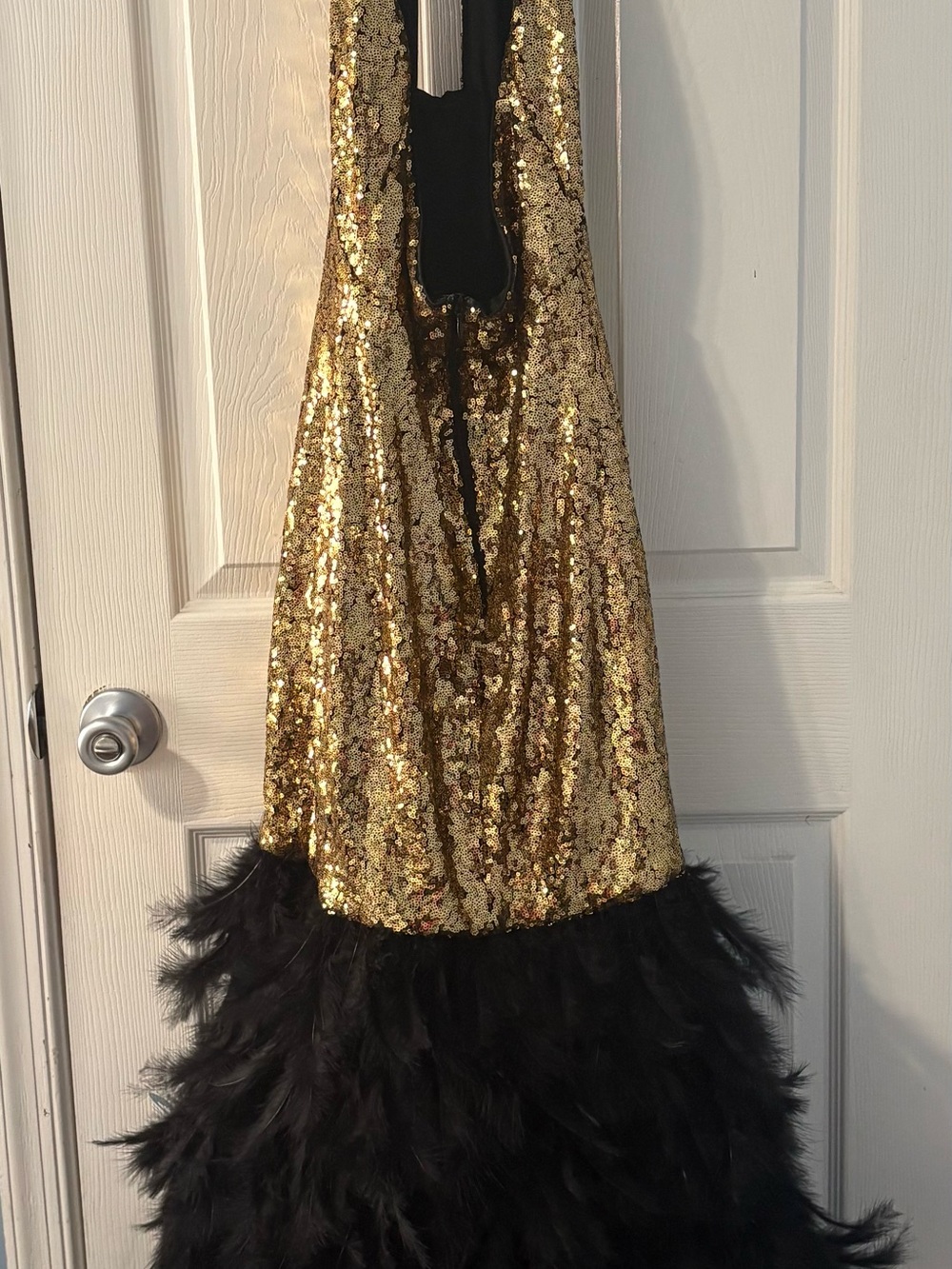 Gold Sequin Dress with Black Feathers SOLD OUT - Picture 6 of 10